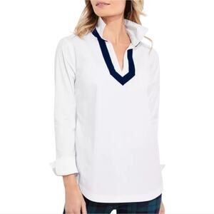Vineyard Vines Velvet Trip‎ Popover White And Blue Blouse Size XL NEW